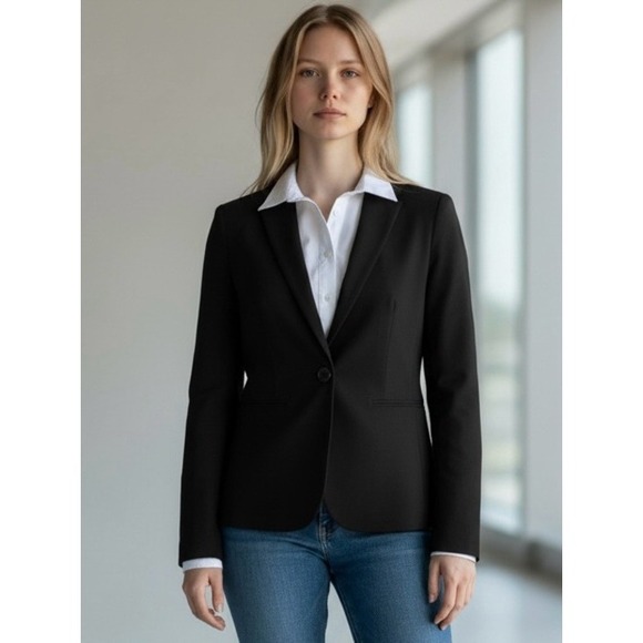 H&M Jackets & Blazers - H&M Black Tailored One Button Blazer Jacket Size 4 Fitted Career Workwear